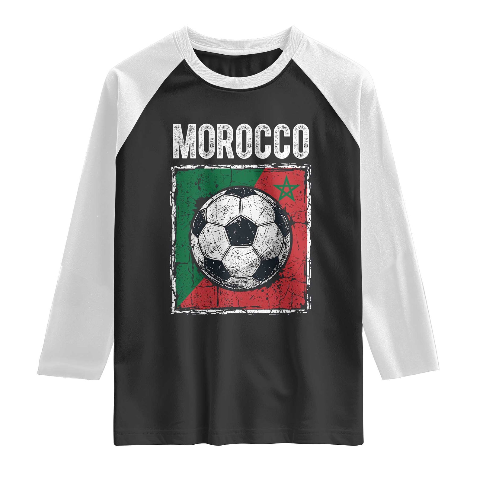 Vintage Morocco Soccer Flag Raglan Shirt Moroccan Football Fans National Pride Sports TS02 Black White Print Your Wear