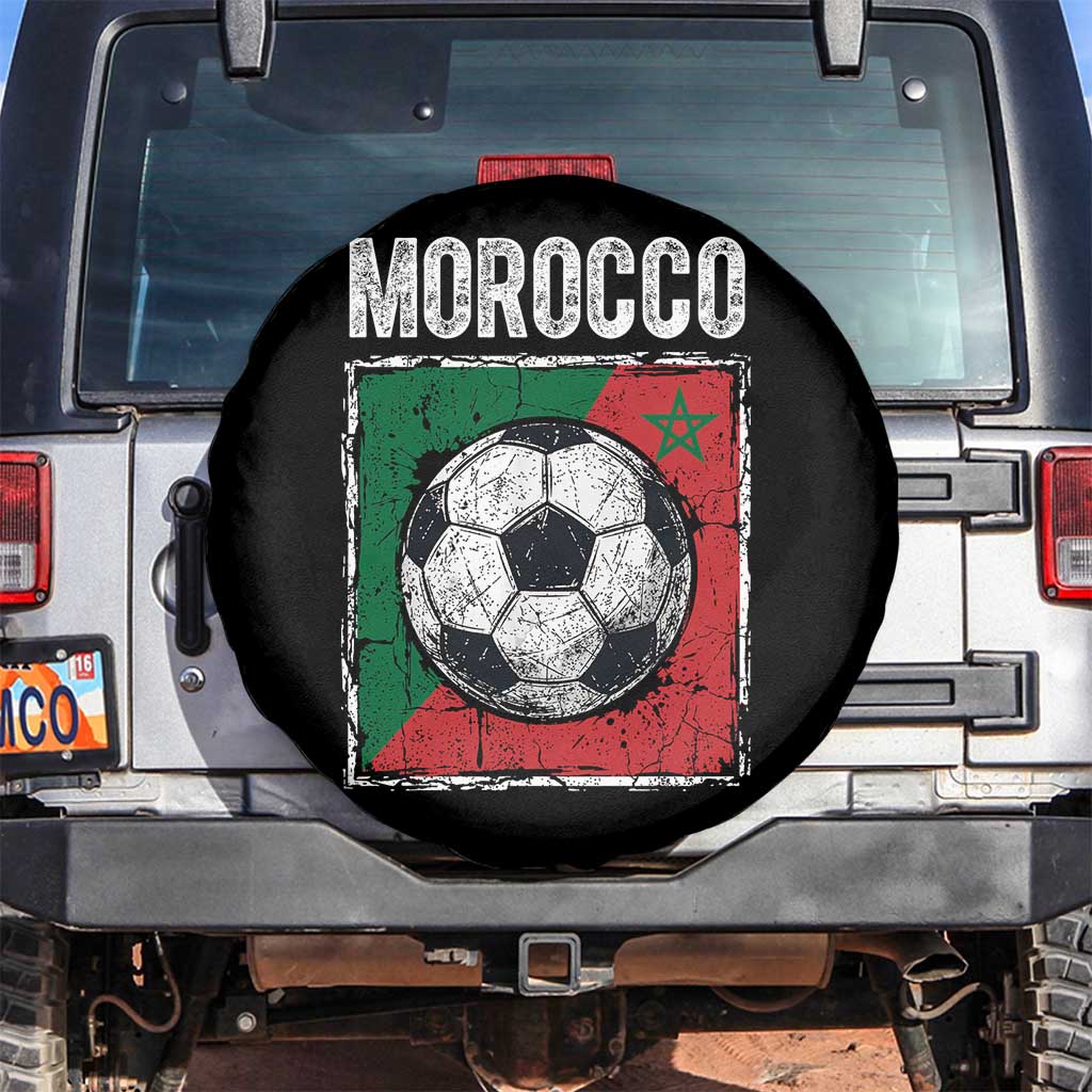 Vintage Morocco Soccer Flag Spare Tire Cover Moroccan Football Fans National Pride Sports TS02 No hole Black Print Your Wear