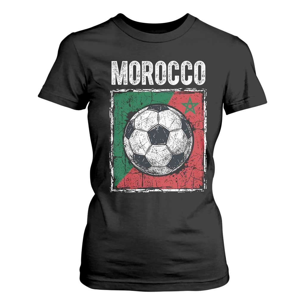 Vintage Morocco Soccer Flag T Shirt For Women Moroccan Football Fans National Pride Sports TS02 Black Print Your Wear