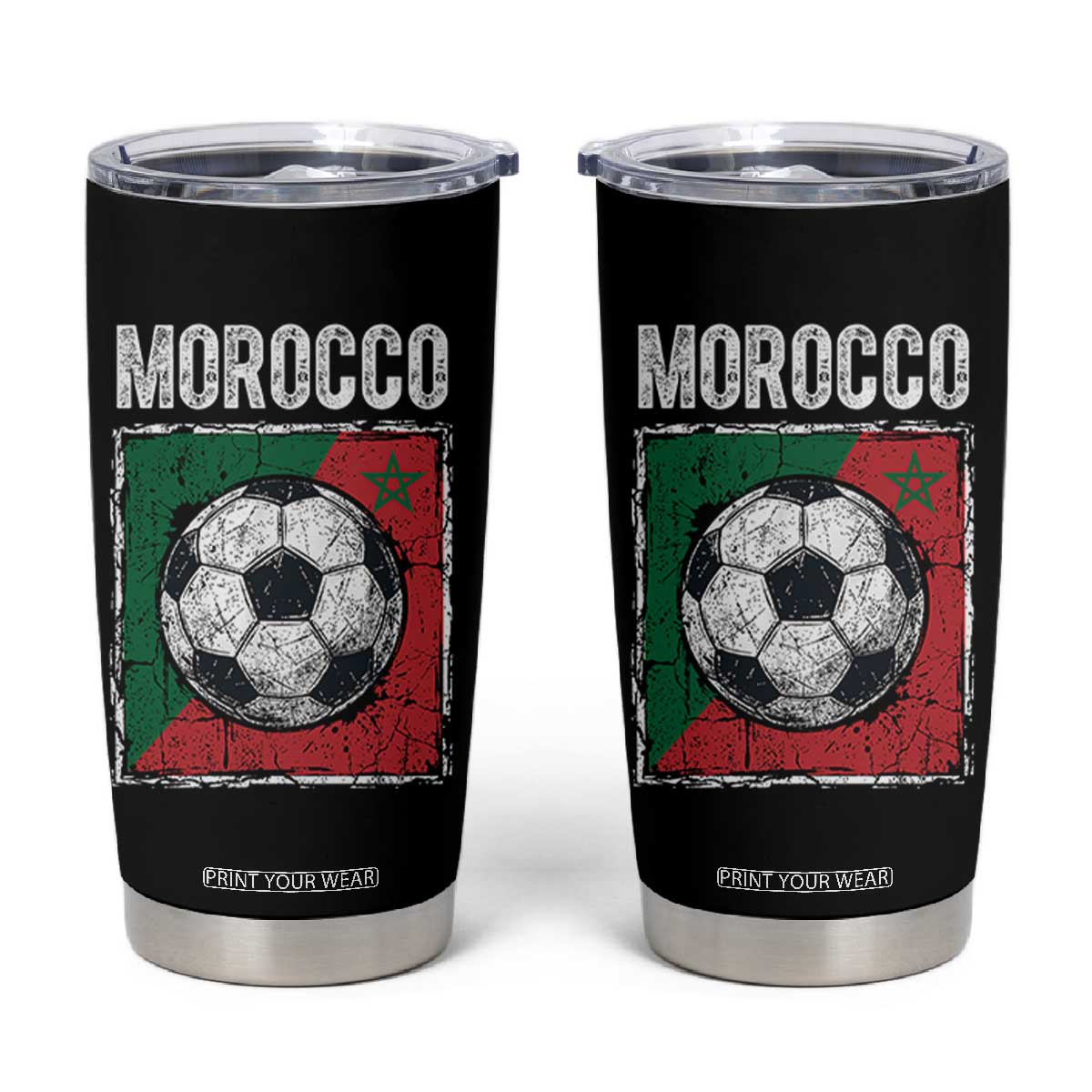 Vintage Morocco Soccer Flag Tumbler Cup Moroccan Football Fans National Pride Sports TS02 Black Print Your Wear