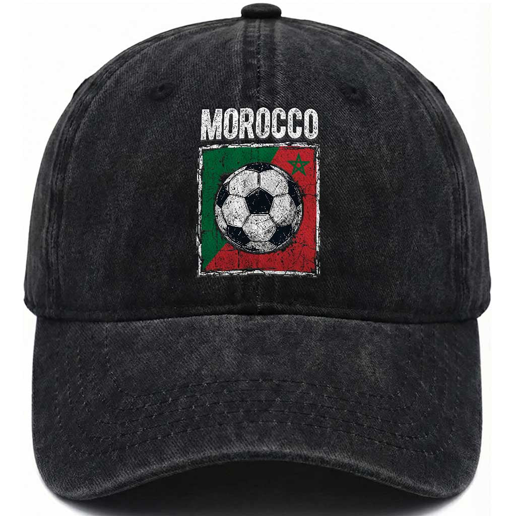 Vintage Morocco Soccer Flag Washed Cotton Baseball Cap Moroccan Football Fans National Pride Sports TS02 Print Your Wear