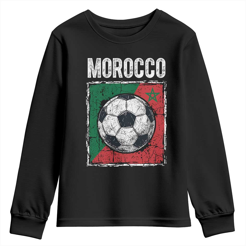 Vintage Morocco Soccer Flag Youth Sweatshirt Moroccan Football Fans National Pride Sports TS02 Black Print Your Wear