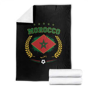 Morocco Football Laurel Wreath Crest Graphic Throw Blanket Proud Moroccan Soccer Star Emblem Sports Fans TS02 Black Print Your Wear