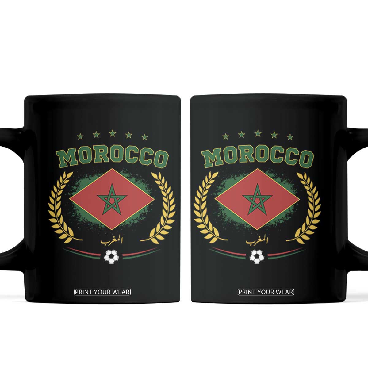 Morocco Football Laurel Wreath Crest Graphic Coffee Mug Proud Moroccan Soccer Star Emblem Sports Fans TS02 Black Print Your Wear