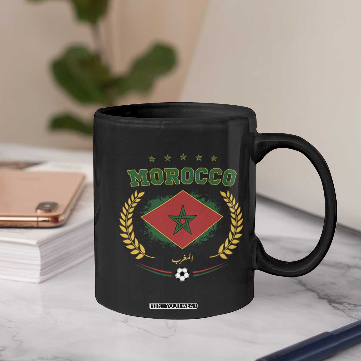 Morocco Football Laurel Wreath Crest Graphic Coffee Mug Proud Moroccan Soccer Star Emblem Sports Fans TS02 Print Your Wear