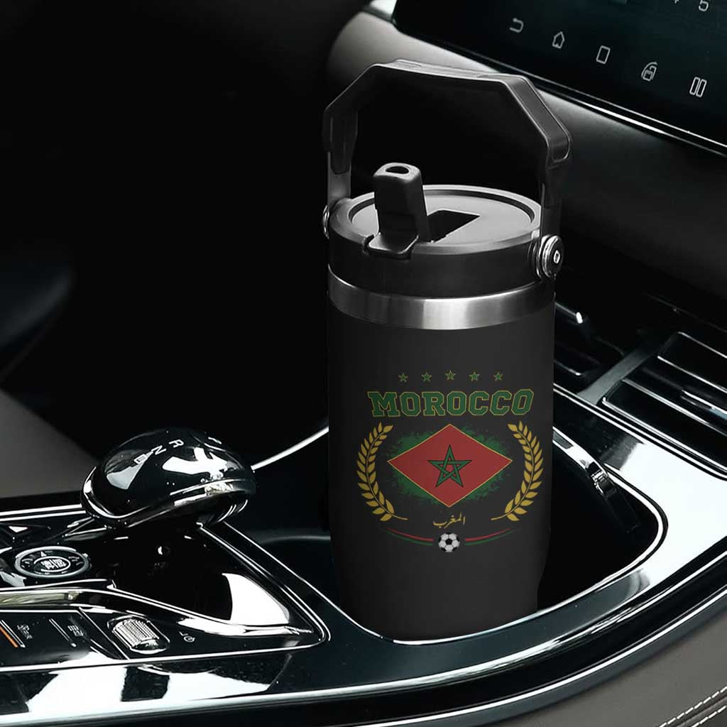 Morocco Football Laurel Wreath Crest Graphic Flip Straw Tumbler Proud Moroccan Soccer Star Emblem Sports Fans TS02 Print Your Wear