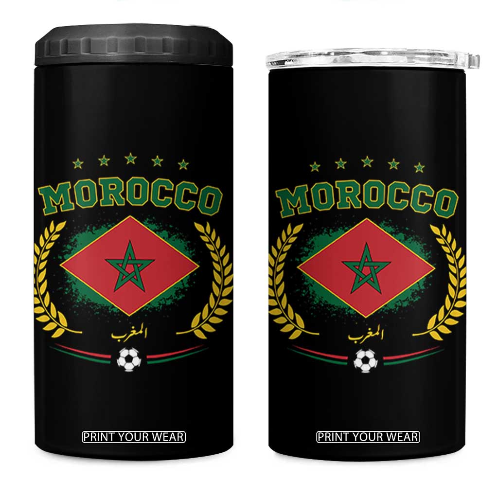 Morocco Football Laurel Wreath Crest Graphic 4 in 1 Can Cooler Tumbler Proud Moroccan Soccer Star Emblem Sports Fans TS02 One Size: 16 oz Black Print Your Wear