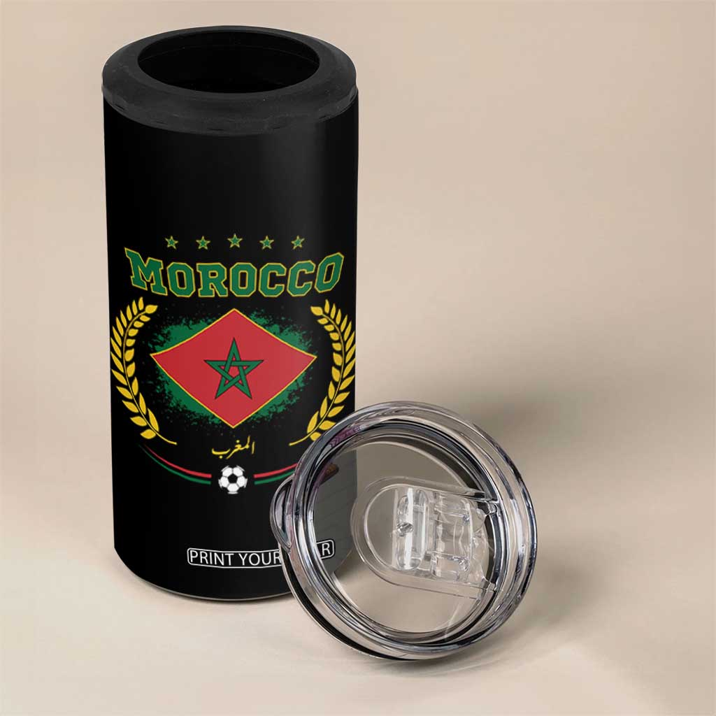 Morocco Football Laurel Wreath Crest Graphic 4 in 1 Can Cooler Tumbler Proud Moroccan Soccer Star Emblem Sports Fans TS02 Print Your Wear
