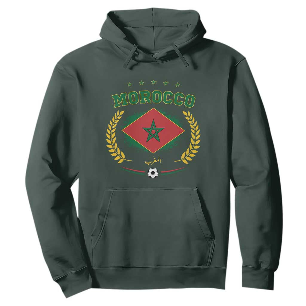Morocco Football Laurel Wreath Crest Graphic Hoodie Proud Moroccan Soccer Star Emblem Sports Fans TS02 Dark Forest Green Print Your Wear
