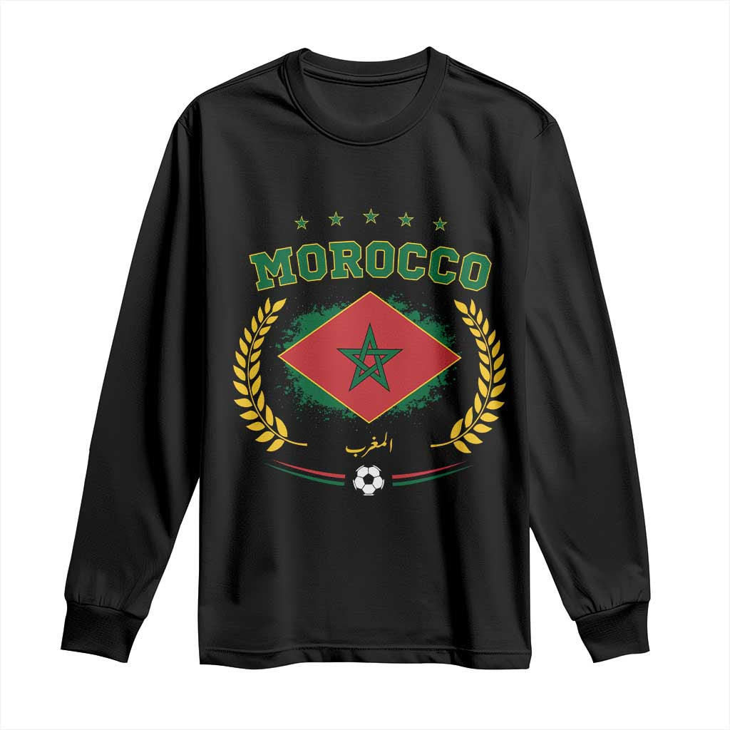 Morocco Football Laurel Wreath Crest Graphic Long Sleeve Shirt Proud Moroccan Soccer Star Emblem Sports Fans TS02 Black Print Your Wear