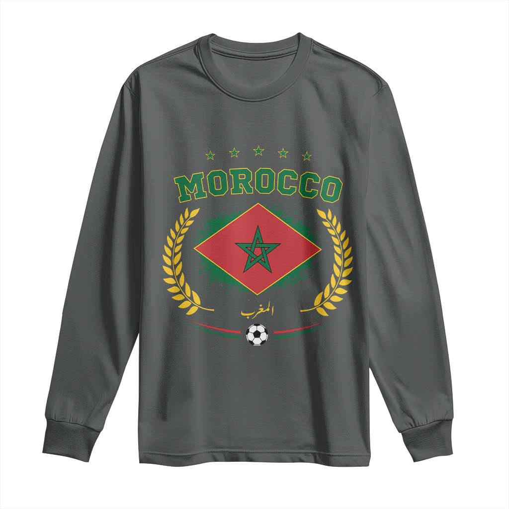 Morocco Football Laurel Wreath Crest Graphic Long Sleeve Shirt Proud Moroccan Soccer Star Emblem Sports Fans TS02 S Dark Heather Print Your Wear