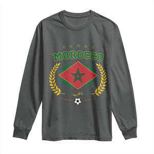 Morocco Football Laurel Wreath Crest Graphic Long Sleeve Shirt Proud Moroccan Soccer Star Emblem Sports Fans TS02 S Dark Heather Print Your Wear