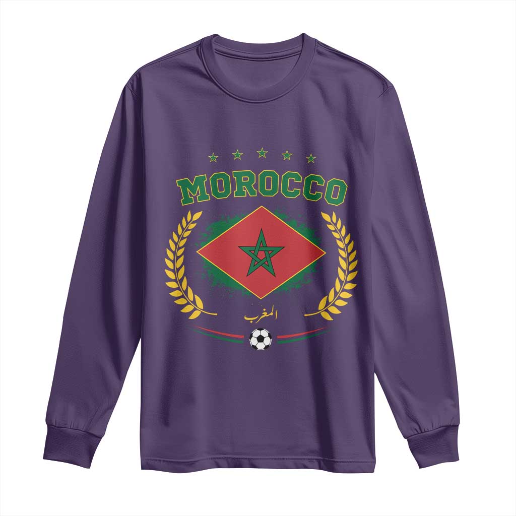Morocco Football Laurel Wreath Crest Graphic Long Sleeve Shirt Proud Moroccan Soccer Star Emblem Sports Fans TS02 Purple Print Your Wear