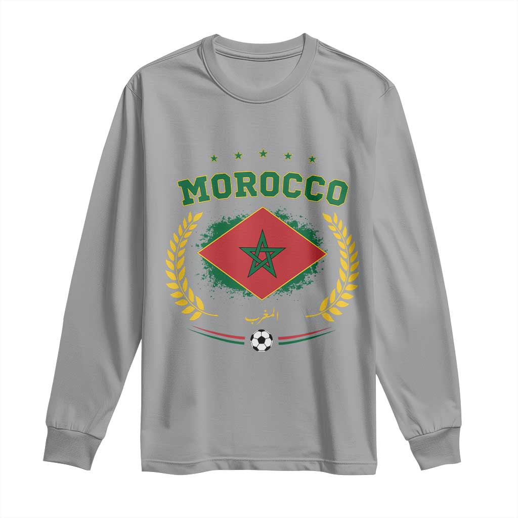Morocco Football Laurel Wreath Crest Graphic Long Sleeve Shirt Proud Moroccan Soccer Star Emblem Sports Fans TS02 Sport Gray Print Your Wear