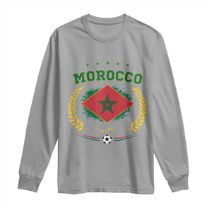 Morocco Football Laurel Wreath Crest Graphic Long Sleeve Shirt Proud Moroccan Soccer Star Emblem Sports Fans TS02 Sport Gray Print Your Wear