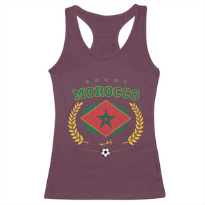 Morocco Football Laurel Wreath Crest Graphic Racerback Tank Top Proud Moroccan Soccer Star Emblem Sports Fans TS02 Maroon Print Your Wear