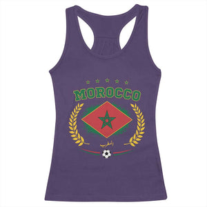 Morocco Football Laurel Wreath Crest Graphic Racerback Tank Top Proud Moroccan Soccer Star Emblem Sports Fans TS02 Purple Print Your Wear