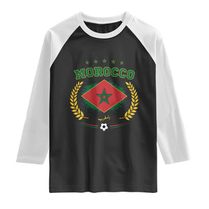 Morocco Football Laurel Wreath Crest Graphic Raglan Shirt Proud Moroccan Soccer Star Emblem Sports Fans TS02 Black White Print Your Wear