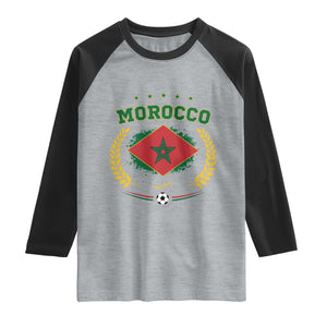 Morocco Football Laurel Wreath Crest Graphic Raglan Shirt Proud Moroccan Soccer Star Emblem Sports Fans TS02 Heather Gray Black Print Your Wear