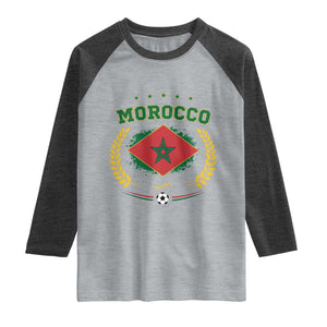 Morocco Football Laurel Wreath Crest Graphic Raglan Shirt Proud Moroccan Soccer Star Emblem Sports Fans TS02 Heather Gray Heather Charcoal Print Your Wear