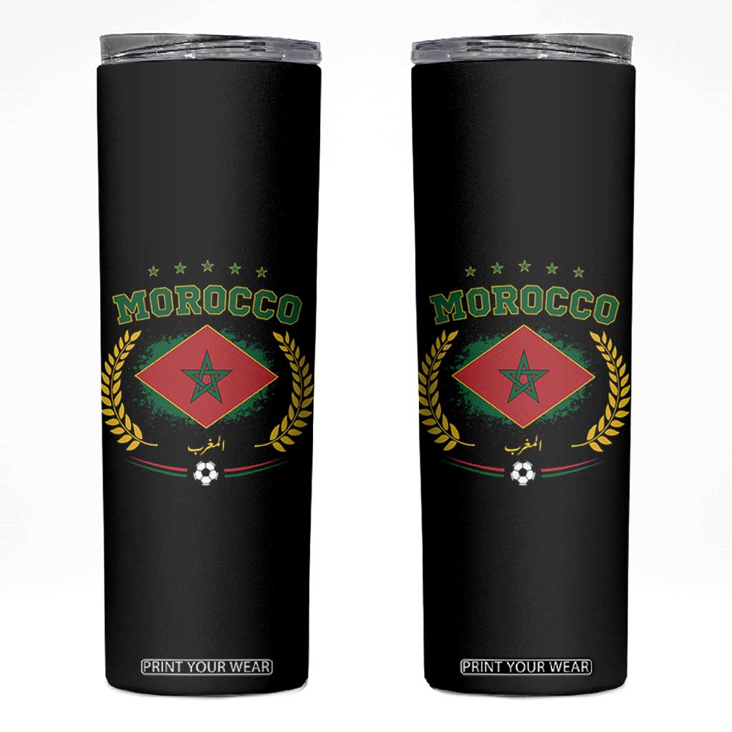 Morocco Football Laurel Wreath Crest Graphic Skinny Tumbler Proud Moroccan Soccer Star Emblem Sports Fans TS02 Black Print Your Wear