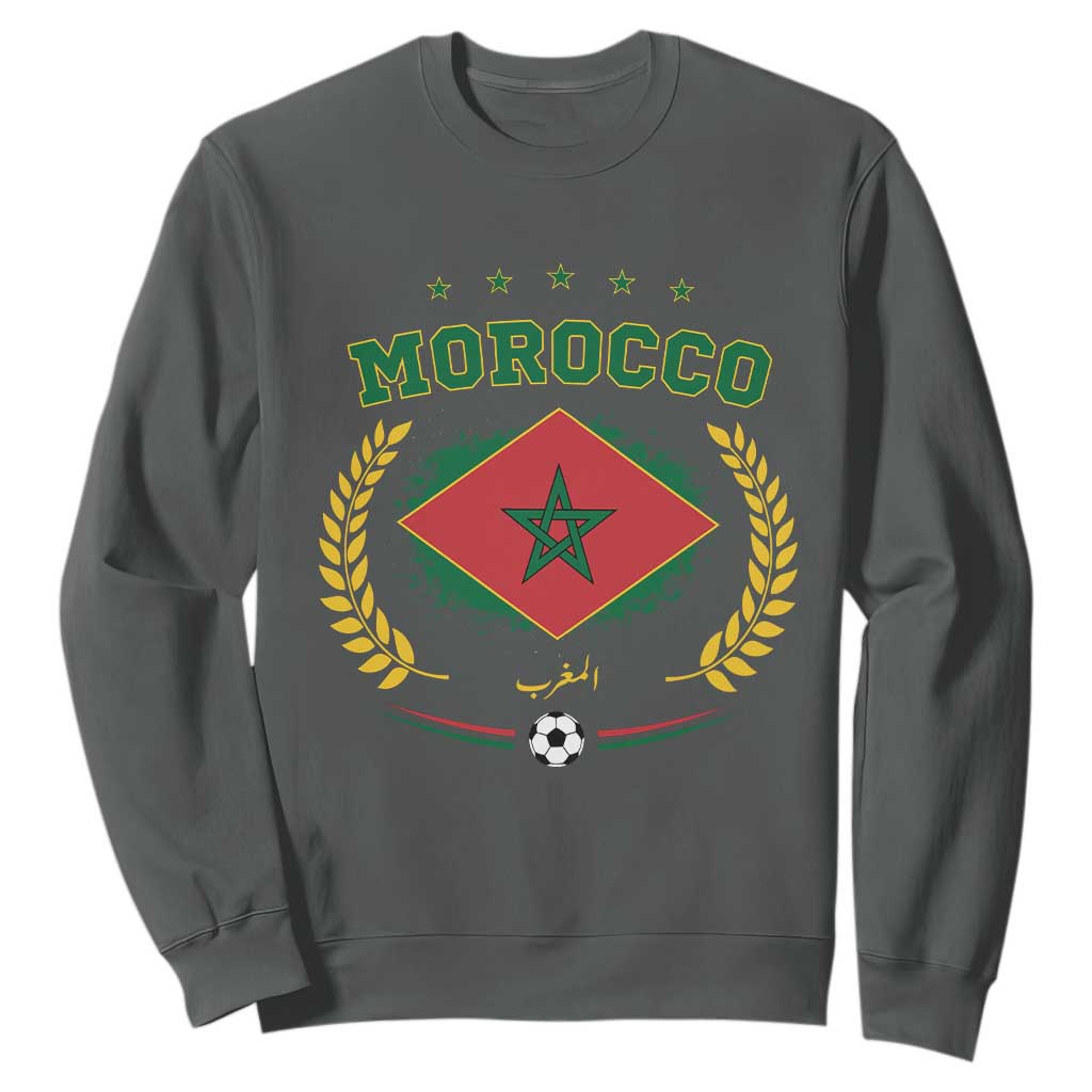 Morocco Football Laurel Wreath Crest Graphic Sweatshirt Proud Moroccan Soccer Star Emblem Sports Fans TS02 S Dark Heather Print Your Wear