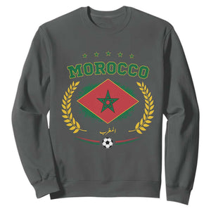 Morocco Football Laurel Wreath Crest Graphic Sweatshirt Proud Moroccan Soccer Star Emblem Sports Fans TS02 S Dark Heather Print Your Wear