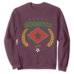 Morocco Football Laurel Wreath Crest Graphic Sweatshirt Proud Moroccan Soccer Star Emblem Sports Fans TS02 Maroon Print Your Wear
