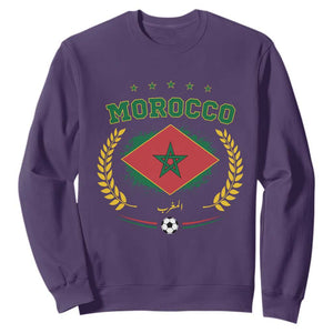 Morocco Football Laurel Wreath Crest Graphic Sweatshirt Proud Moroccan Soccer Star Emblem Sports Fans TS02 Purple Print Your Wear