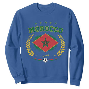 Morocco Football Laurel Wreath Crest Graphic Sweatshirt Proud Moroccan Soccer Star Emblem Sports Fans TS02 Royal Blue Print Your Wear
