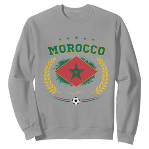 Morocco Football Laurel Wreath Crest Graphic Sweatshirt Proud Moroccan Soccer Star Emblem Sports Fans TS02 Sport Gray Print Your Wear