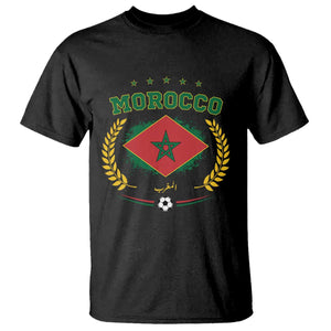 Morocco Football Laurel Wreath Crest Graphic T Shirt Proud Moroccan Soccer Star Emblem Sports Fans TS02 Black Print Your Wear