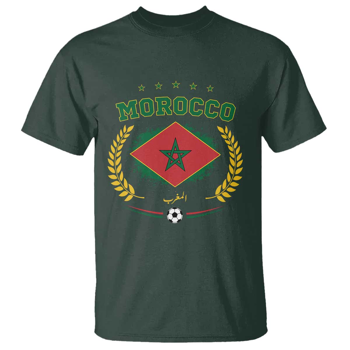 Morocco Football Laurel Wreath Crest Graphic T Shirt Proud Moroccan Soccer Star Emblem Sports Fans TS02 Dark Forest Green Print Your Wear