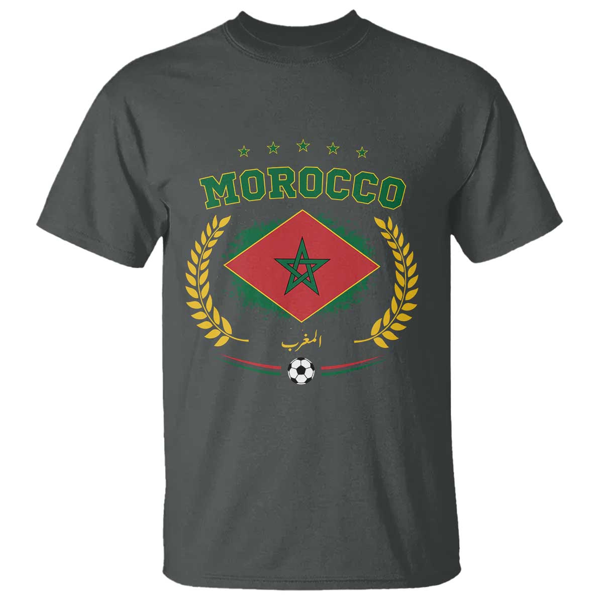 Morocco Football Laurel Wreath Crest Graphic T Shirt Proud Moroccan Soccer Star Emblem Sports Fans TS02 Print Your Wear