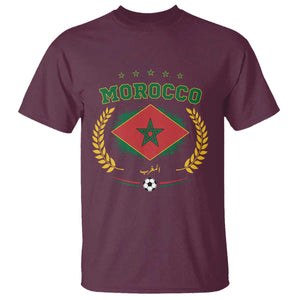 Morocco Football Laurel Wreath Crest Graphic T Shirt Proud Moroccan Soccer Star Emblem Sports Fans TS02 Maroon Print Your Wear