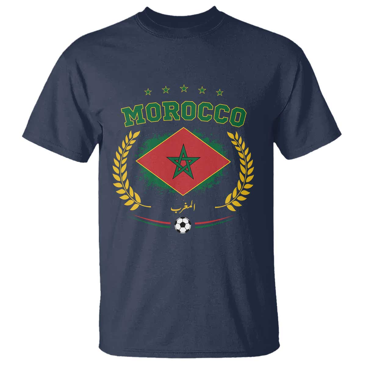 Morocco Football Laurel Wreath Crest Graphic T Shirt Proud Moroccan Soccer Star Emblem Sports Fans TS02 Navy Print Your Wear