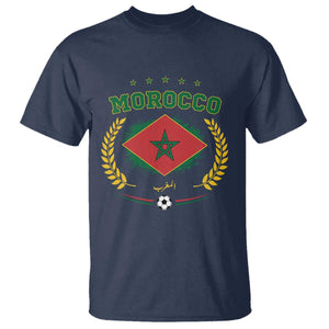 Morocco Football Laurel Wreath Crest Graphic T Shirt Proud Moroccan Soccer Star Emblem Sports Fans TS02 Navy Print Your Wear