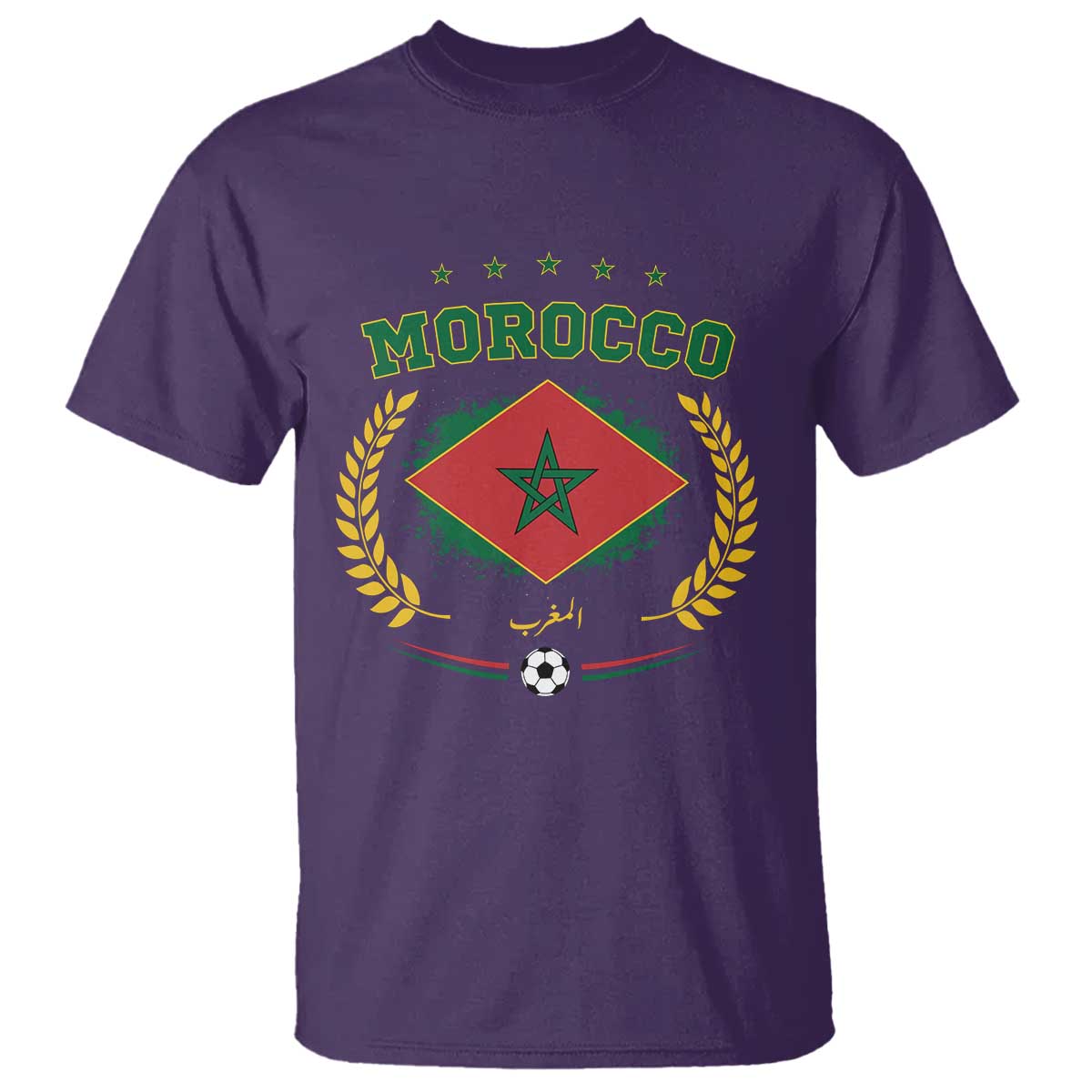 Morocco Football Laurel Wreath Crest Graphic T Shirt Proud Moroccan Soccer Star Emblem Sports Fans TS02 Purple Print Your Wear