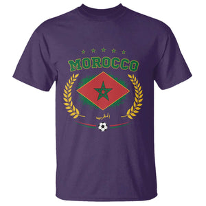 Morocco Football Laurel Wreath Crest Graphic T Shirt Proud Moroccan Soccer Star Emblem Sports Fans TS02 Purple Print Your Wear