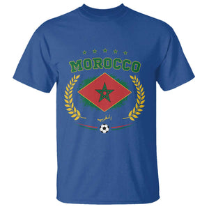 Morocco Football Laurel Wreath Crest Graphic T Shirt Proud Moroccan Soccer Star Emblem Sports Fans TS02 Royal Blue Print Your Wear
