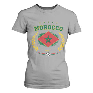 Morocco Football Laurel Wreath Crest Graphic T Shirt For Women Proud Moroccan Soccer Star Emblem Sports Fans TS02 Sport Gray Print Your Wear