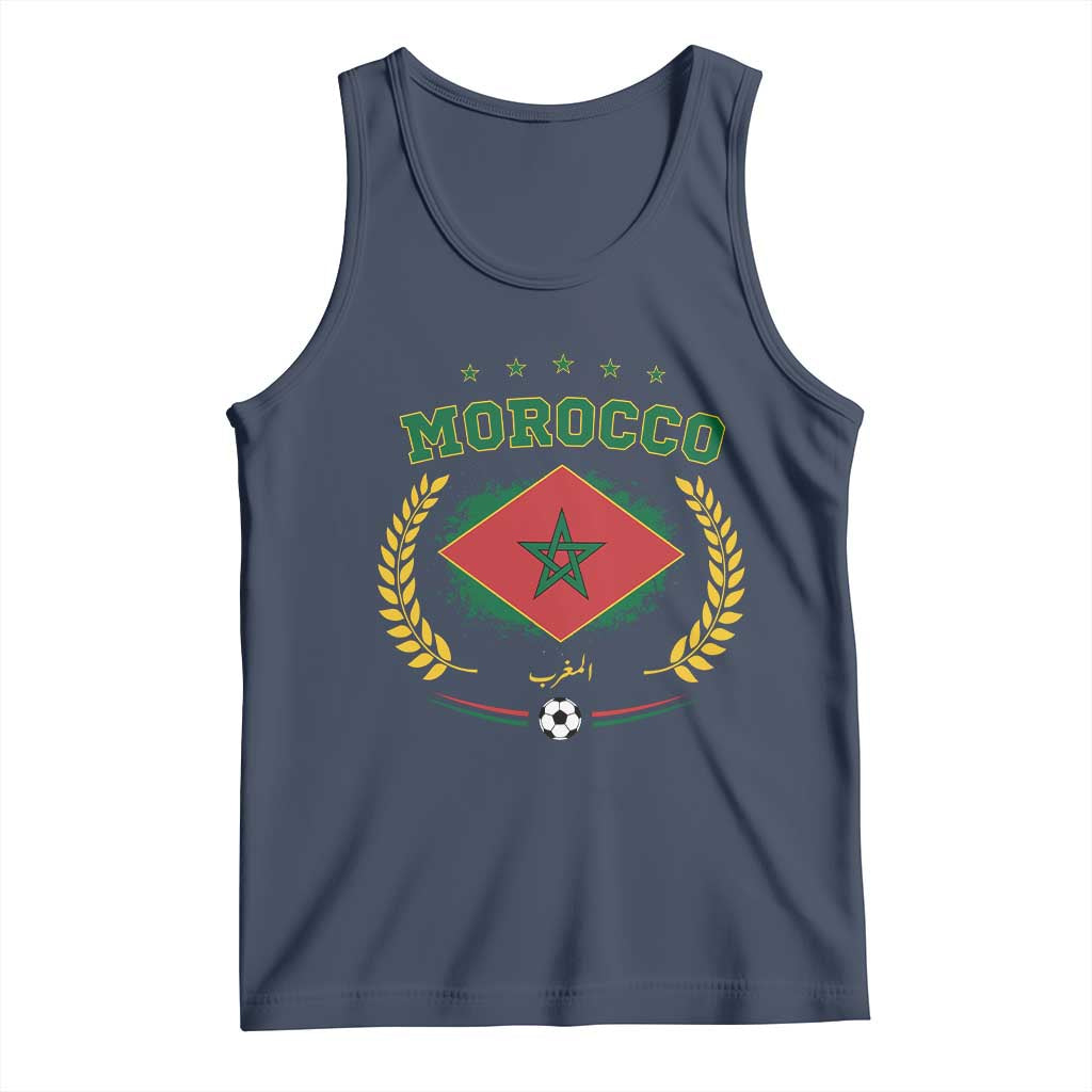 Morocco Football Laurel Wreath Crest Graphic Tank Top Proud Moroccan Soccer Star Emblem Sports Fans TS02 Navy Print Your Wear