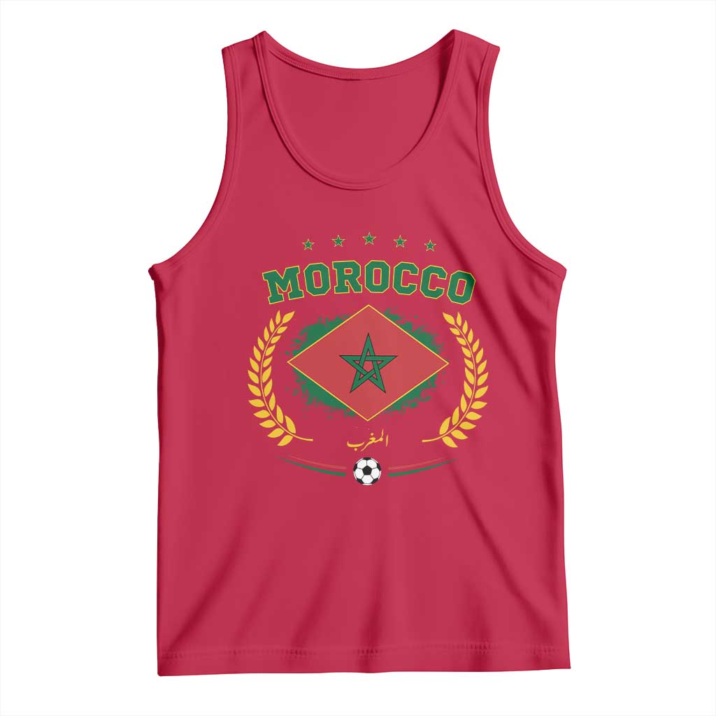 Morocco Football Laurel Wreath Crest Graphic Tank Top Proud Moroccan Soccer Star Emblem Sports Fans TS02 Red Print Your Wear