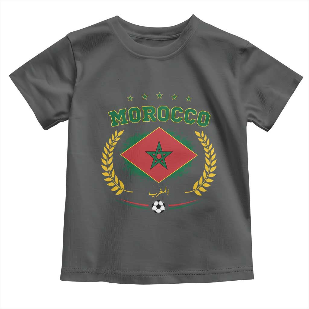 Morocco Football Laurel Wreath Crest Graphic Toddler T Shirt Proud Moroccan Soccer Star Emblem Sports Fans TS02 Dark Heather Print Your Wear
