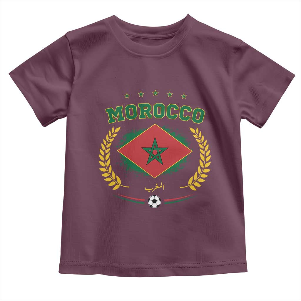 Morocco Football Laurel Wreath Crest Graphic Toddler T Shirt Proud Moroccan Soccer Star Emblem Sports Fans TS02 Maroon Print Your Wear