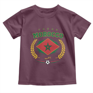 Morocco Football Laurel Wreath Crest Graphic Toddler T Shirt Proud Moroccan Soccer Star Emblem Sports Fans TS02 Maroon Print Your Wear