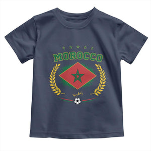 Morocco Football Laurel Wreath Crest Graphic Toddler T Shirt Proud Moroccan Soccer Star Emblem Sports Fans TS02 Navy Print Your Wear