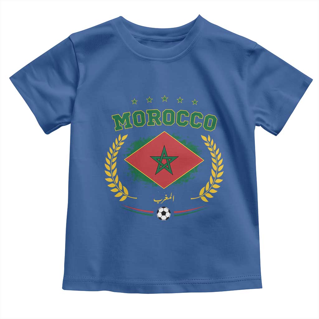 Morocco Football Laurel Wreath Crest Graphic Toddler T Shirt Proud Moroccan Soccer Star Emblem Sports Fans TS02 Royal Blue Print Your Wear