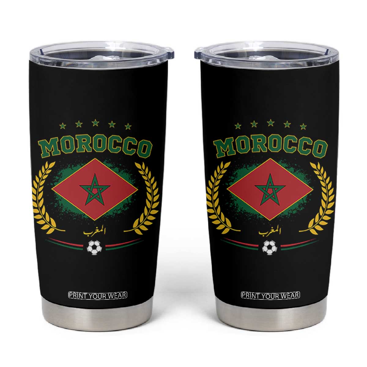 Morocco Football Laurel Wreath Crest Graphic Tumbler Cup Proud Moroccan Soccer Star Emblem Sports Fans TS02 Black Print Your Wear