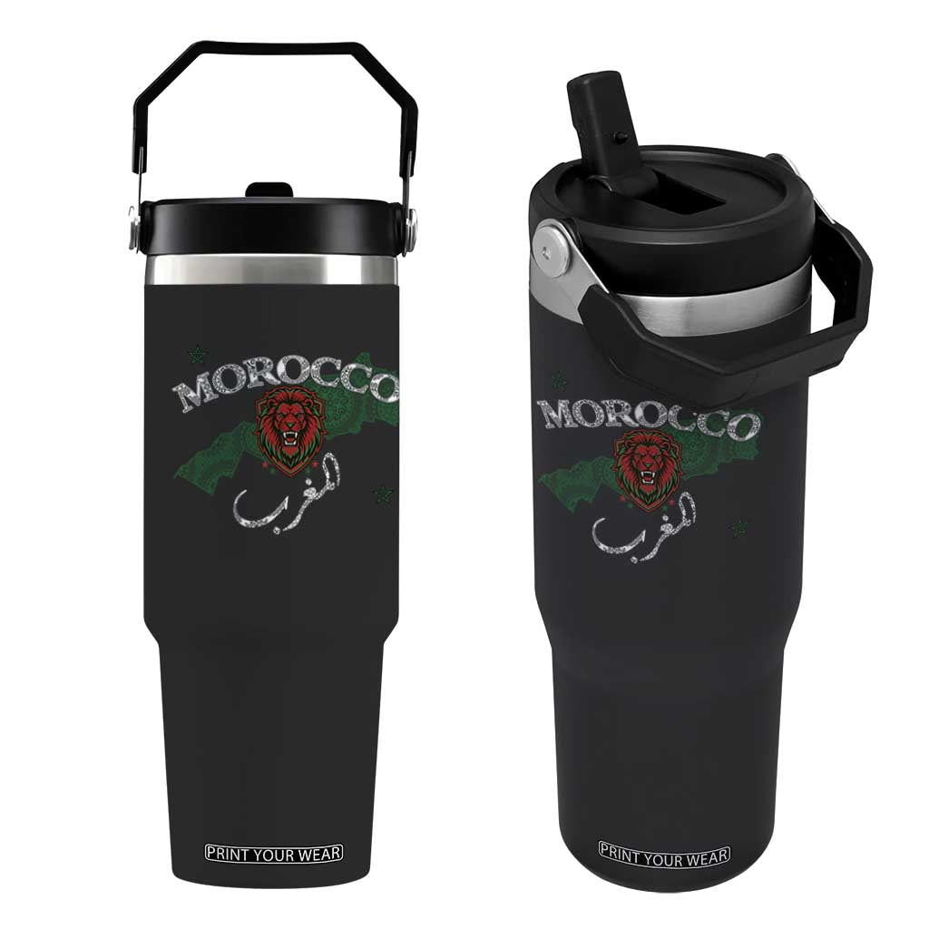 Morocco Lion Maghrib Moroccan Spirit Heritage Flip Straw Tumbler TS02 One Size: 30 oz Black Print Your Wear